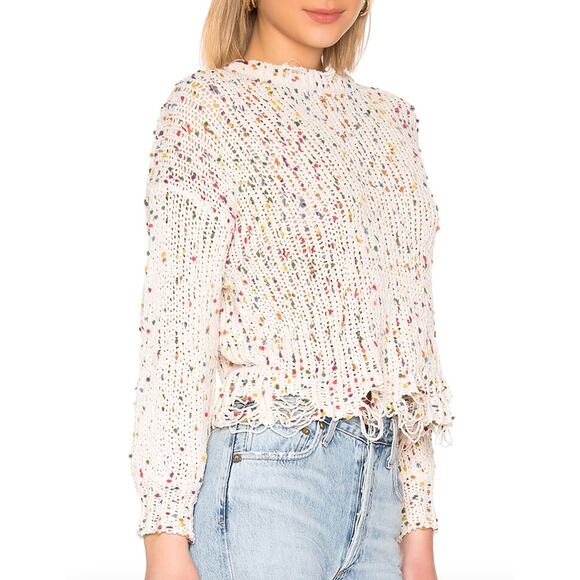 Tularosa Sweater Womens X Small Cream Confetti Distressed Chenille Knit Pom Pom - Picture 4 of 11